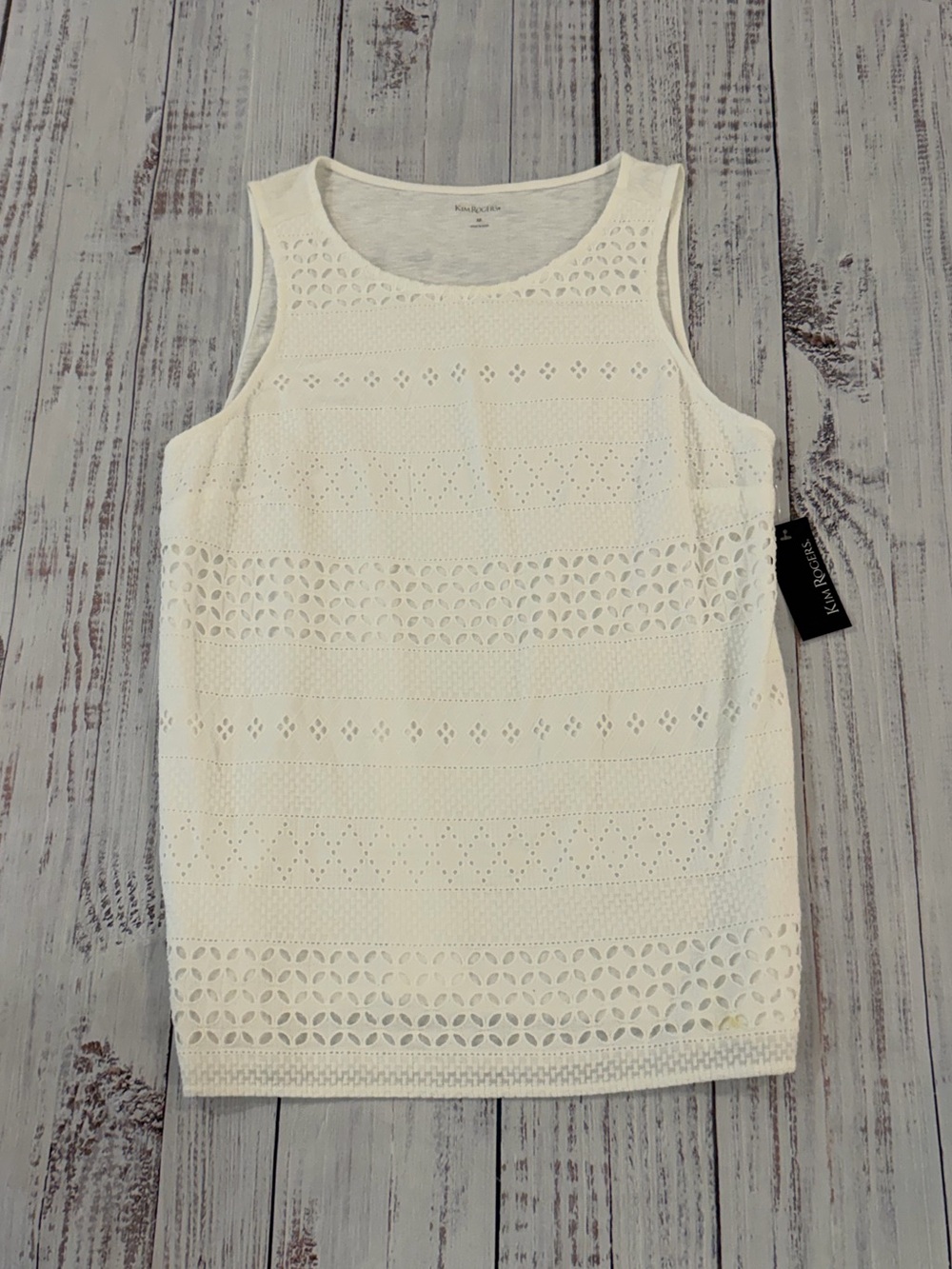NWT Kim Rogers 100% Cotton Crochet White Tank Top Sleeveless Size M. Cottagecore